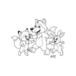 coloriage Loup jouant avec ses amis gratuit