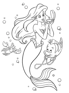 coloriage ariel la petite sirène à imprimer kawaii