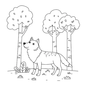 coloriage un loup debout parmi les arbres a colorier en ligne gratuitement