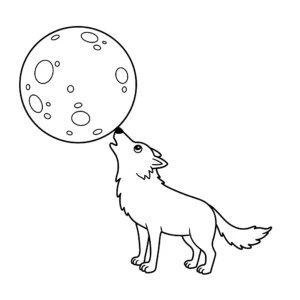 coloriage un loup solitaire hurlant à une grande lune ronde a imprimer gratuit
