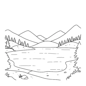 coloriage Lac de montagne à imprimer pour enfant de 6 ans