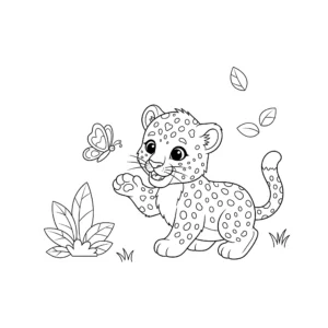image de coloriage Bébé Léopard Jouant pour enfant