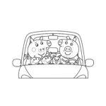 coloriage La famille Pig en voiture pour enfant de à imprimer