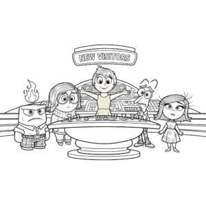 coloriage Le QG des émotions avec un panneau Nouveaux Visiteurs pour enfant de 6 ans