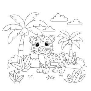coloriage Léopard et la Jungle et dessins