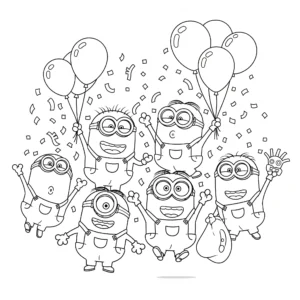 coloriage Les Minions Fêtent pour enfant