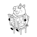 coloriage Papa Pig et son journal à imprimer pour enfant de 7 ans