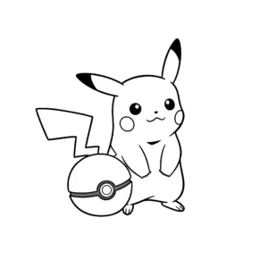 image de coloriage Pikachu avec une Poké Ball pour enfant