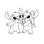 coloriage Stitch et Angel tenant une fleur gratuit à imprimer