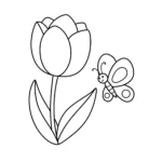 coloriage Tulipe avec papillon pour primaire