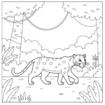 coloriage Une panthère marchant dans la jungle en ligne pour enfant