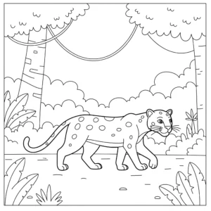 coloriage Une panthère marchant dans la jungle en ligne pour enfant