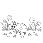 coloriage Coccinelle dans un jardin et decoupage a imprimer gratuit