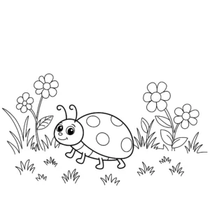 coloriage Coccinelle dans un jardin et decoupage a imprimer gratuit