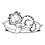 coloriage Garfield dormant sur un coussin pour enfant de 3 ans