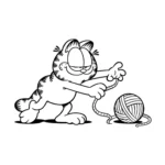 coloriage Garfield jouant avec une pelote de laine pour enfant de 5 ans