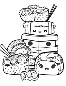 coloriage Kawaii Nourriture pour enfant de 6 ans