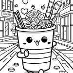 coloriage Kawaii Nourriture pour enfants à télécharger