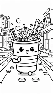 coloriage Kawaii Nourriture pour enfants à télécharger
