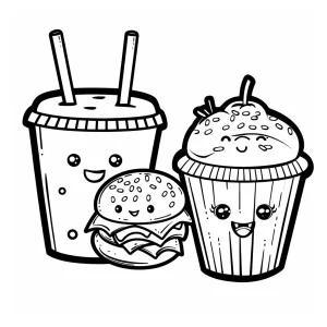 coloriage Kawaii Nourriture pour enfant de 5 ans