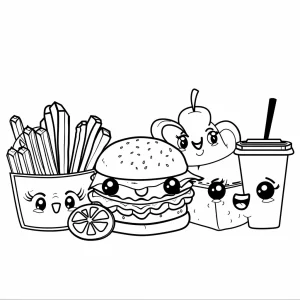coloriage Kawaii Nourriture à imprimer pour enfant de 9 ans