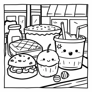 coloriage Kawaii Nourriture à imprimer pour enfant de 7 ans