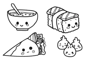 coloriage Kawaii Nourriture de pour enfants