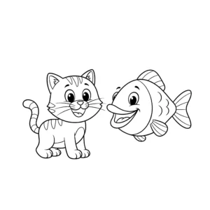 coloriage Le chat et le poisson pour enfant de 10 ans