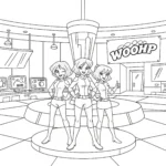 coloriage Les trois Spies au WOOHP pour enfant de 5 ans