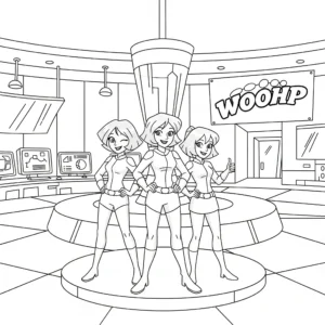 coloriage Les trois Spies au WOOHP pour enfant de 5 ans