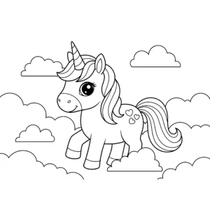 imprimer coloriage Licorne dans les nuages pour enfant