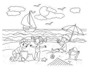 coloriage Plage a imprimer pour enfant de 4 ans