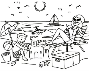 coloriage Plage pour enfant de 6 ans