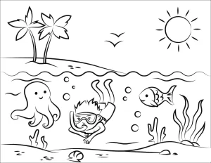 coloriage Plage et apprentissage