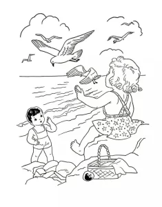 image de coloriage Plage pour enfant