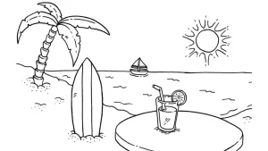 coloriage Plage de pour enfants