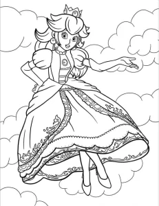 coloriage Princesse Peach a imprimer pour enfant de 4 ans