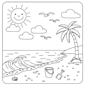 coloriage Un paysage de plage à imprimer gratuitement pdf