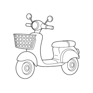 coloriage Un scooter mignon avec un panier pour enfant de 3 ans