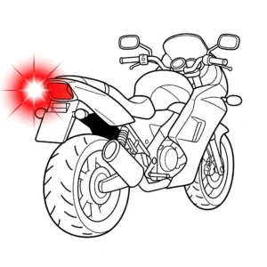 coloriage Une moto vue de l’arrière avec un feu stop et decoupage