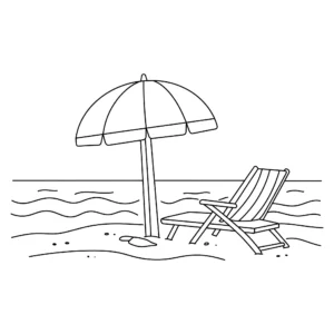 coloriage Une plage avec un parasol et une chaise longue pour enfant de 2 ans