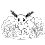 coloriage Eevee dans un jardin de fleurs pour enfant de 6 ans