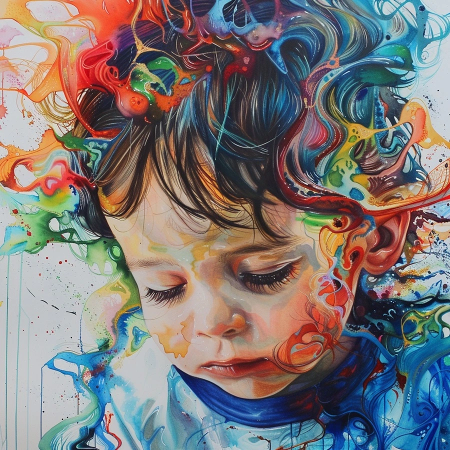 Image dun enfant initialement agité qui se calme en coloriant