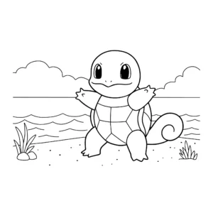 coloriage Squirtle au bord de la mer à imprimer gratuitement