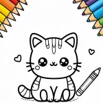 coloriage Chat Kawaii à imprimer pour enfant de 10 ans
