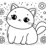 coloriage Chat Kawaii pour enfant de 8 ans