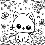 coloriage Chat Kawaii et découpage à imprimer