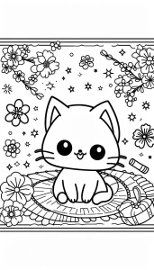 coloriage Chat Kawaii et découpage à imprimer