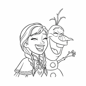 coloriage Anna et Olaf qui rient pour enfant