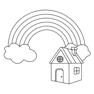 coloriage Arc en ciel et maison à imprimer pour enfants